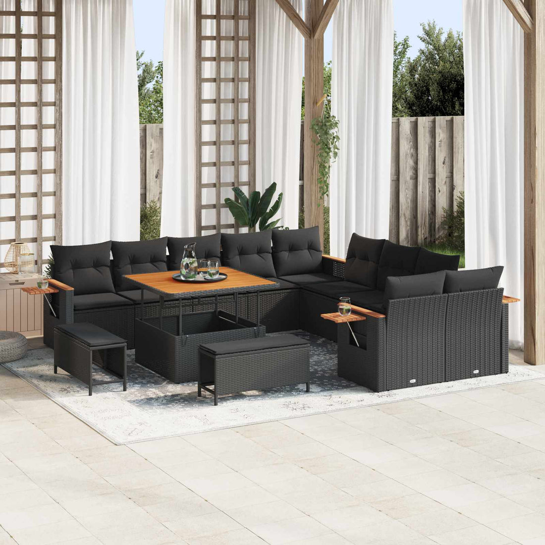 vidaXL Conjunto de sofás de jardín 17 uds. 12-Número de plazas Negro