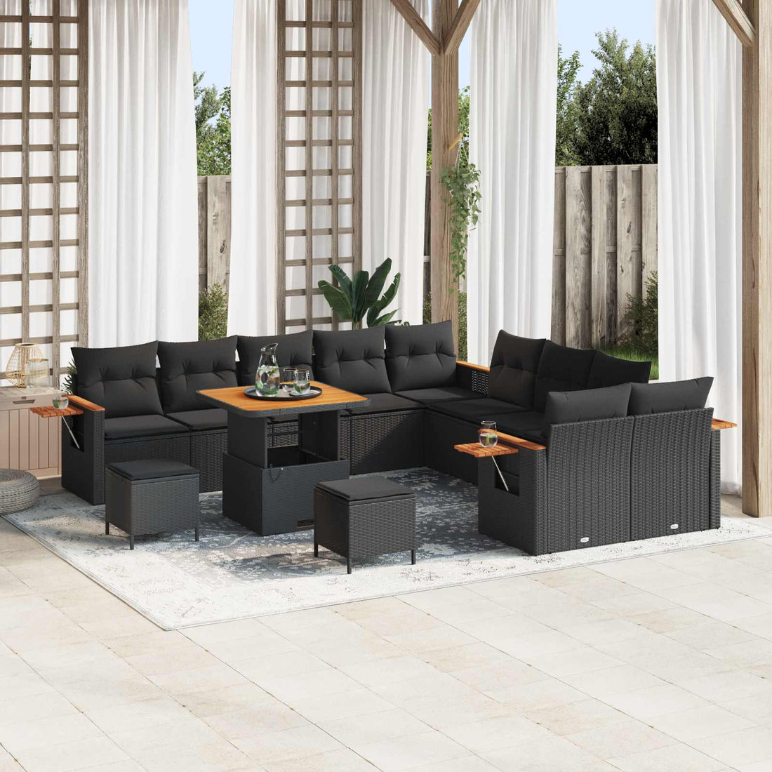 vidaXL Conjunto de sofás de jardín 17 uds. 10-Número de plazas Negro