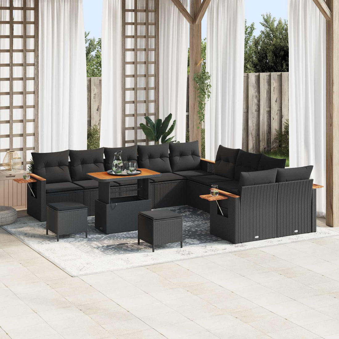vidaXL Conjunto de sofás de jardín 17 uds. 10-Número de plazas Negro