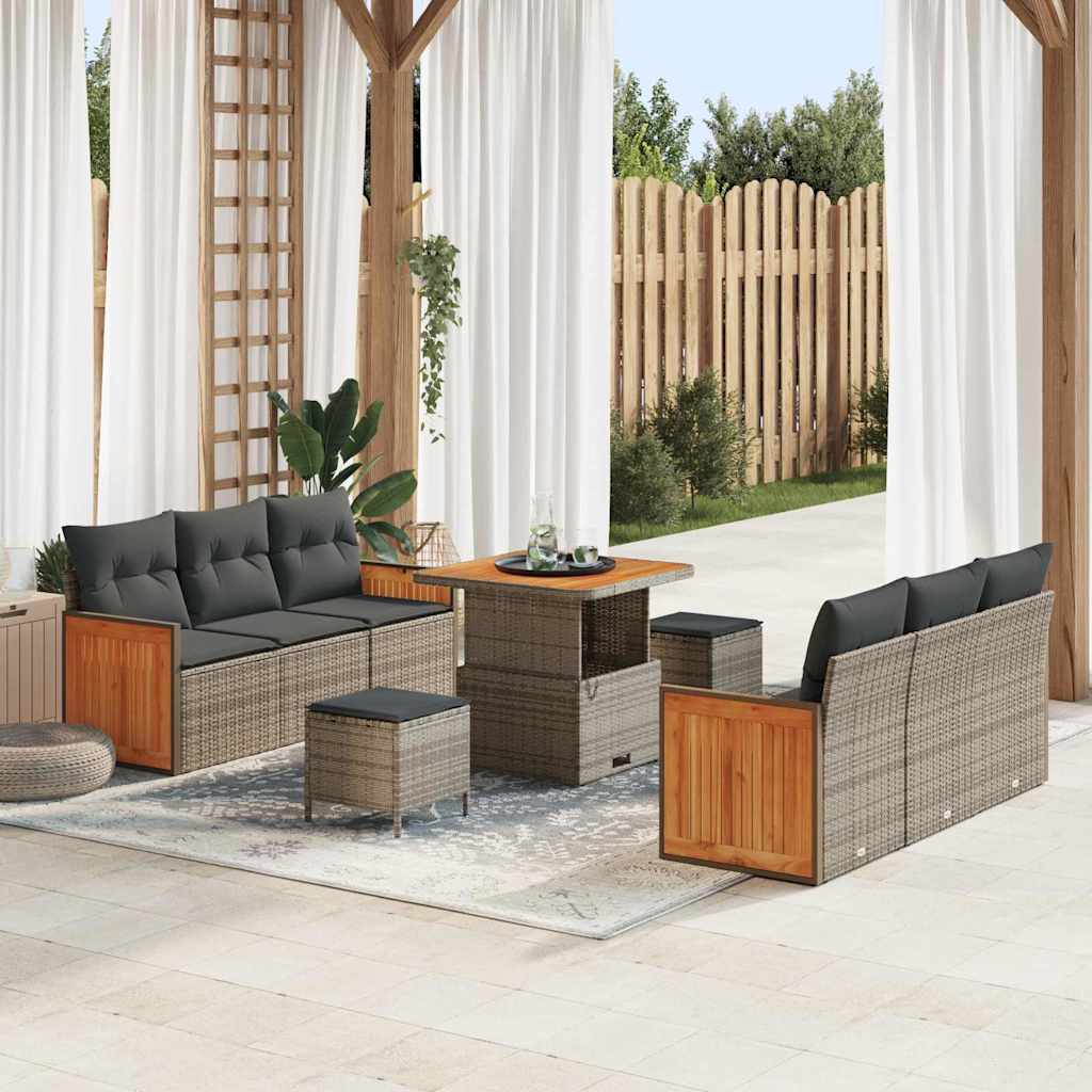 vidaXL Conjunto de sofás de jardín 11 uds. 8-Número de plazas Gris