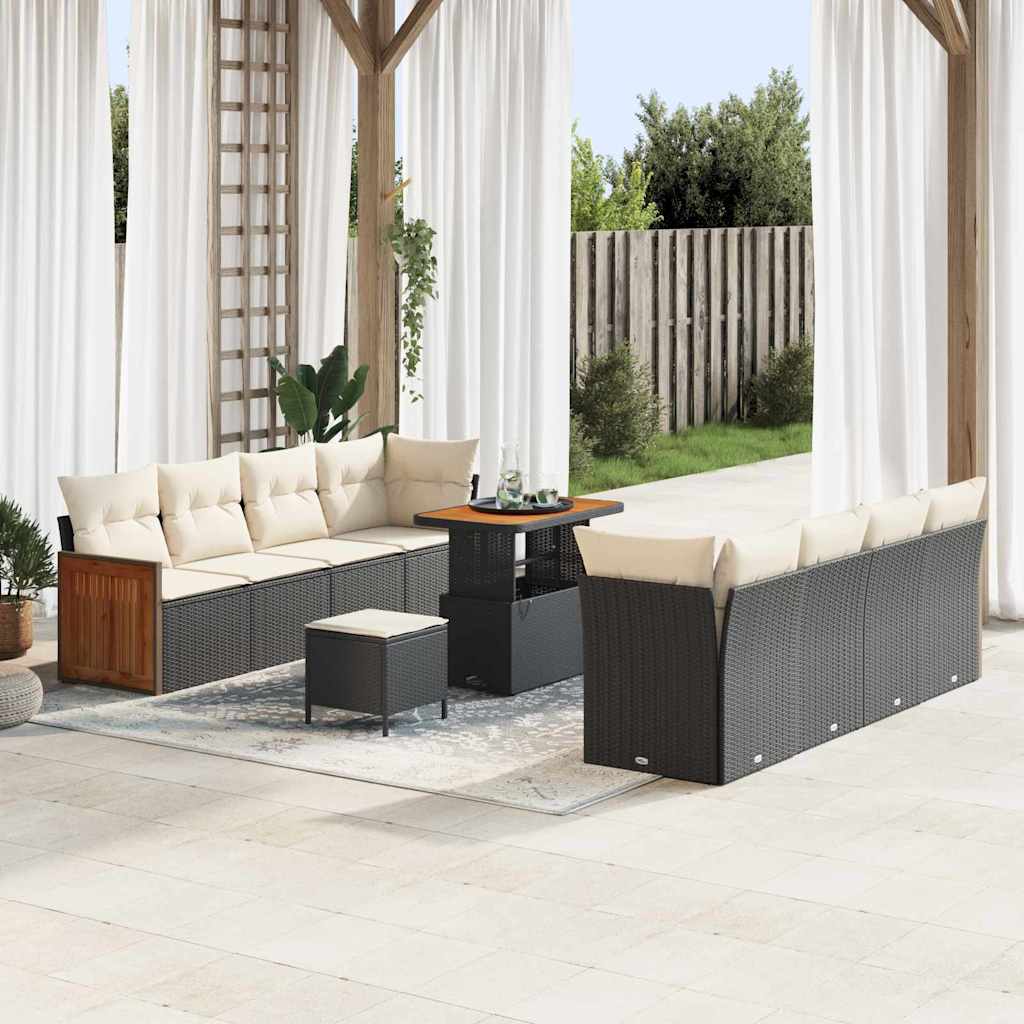 vidaXL Conjunto de sofás de jardín con cojín 12 pcs Negro y crema