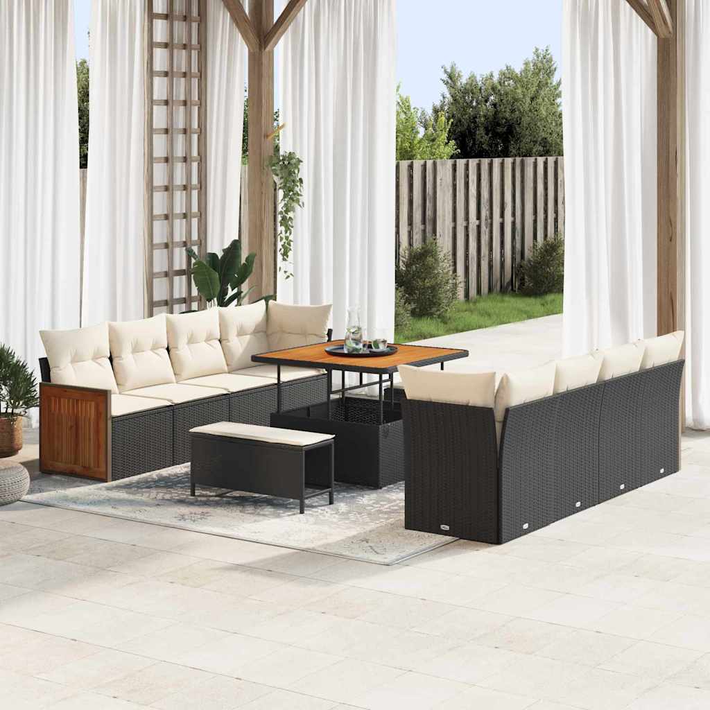 vidaXL Conjunto de sofás de jardín Negro y crema 231 x 224 x 85 cm