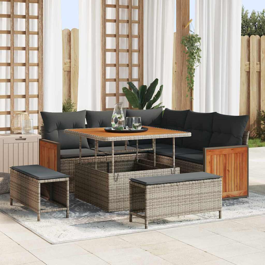 vidaXL Conjunto de sofás de jardín 9 uds. 8-Número de plazas Gris