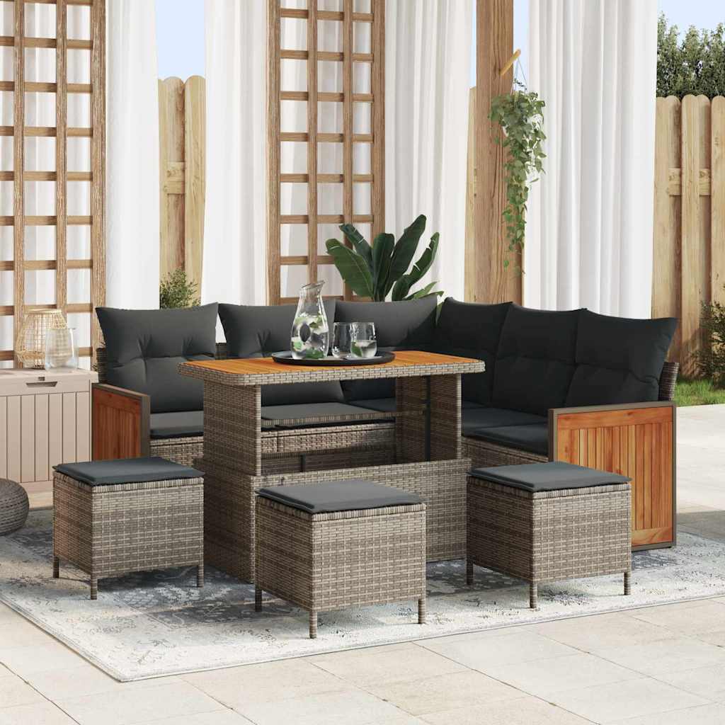 vidaXL Conjunto de sofás de jardín 9 uds. 7-Número de plazas Gris