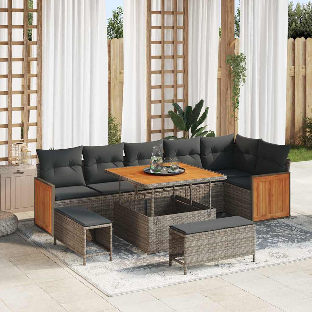 vidaXL Conjunto de sofás de jardín 11 uds. 9-Número de plazas Gris