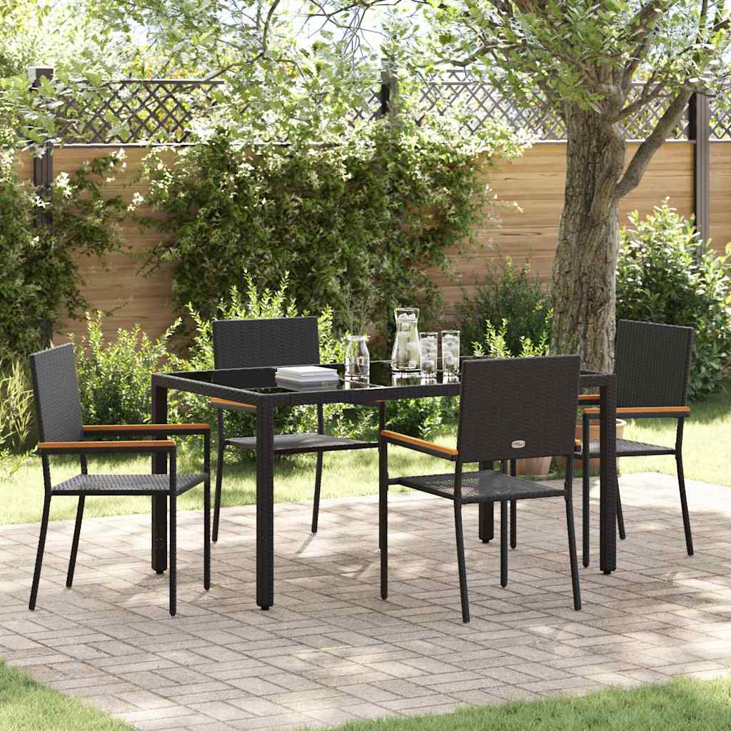vidaXL Conjunto de Comedor de Jardín 5 uds. Negro ratán sintético