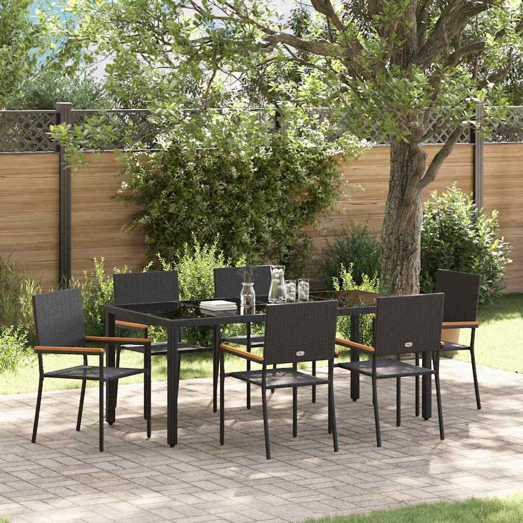 vidaXL Conjunto de Comedor de Jardín 7 uds. Negro ratán sintético
