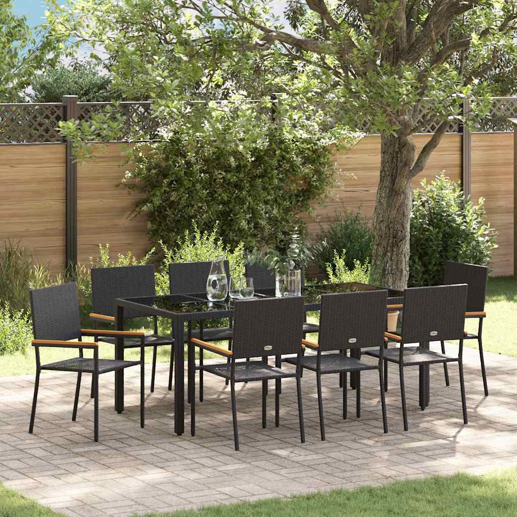 vidaXL Conjunto de Comedor de Jardín 9 uds. Negro ratán sintético
