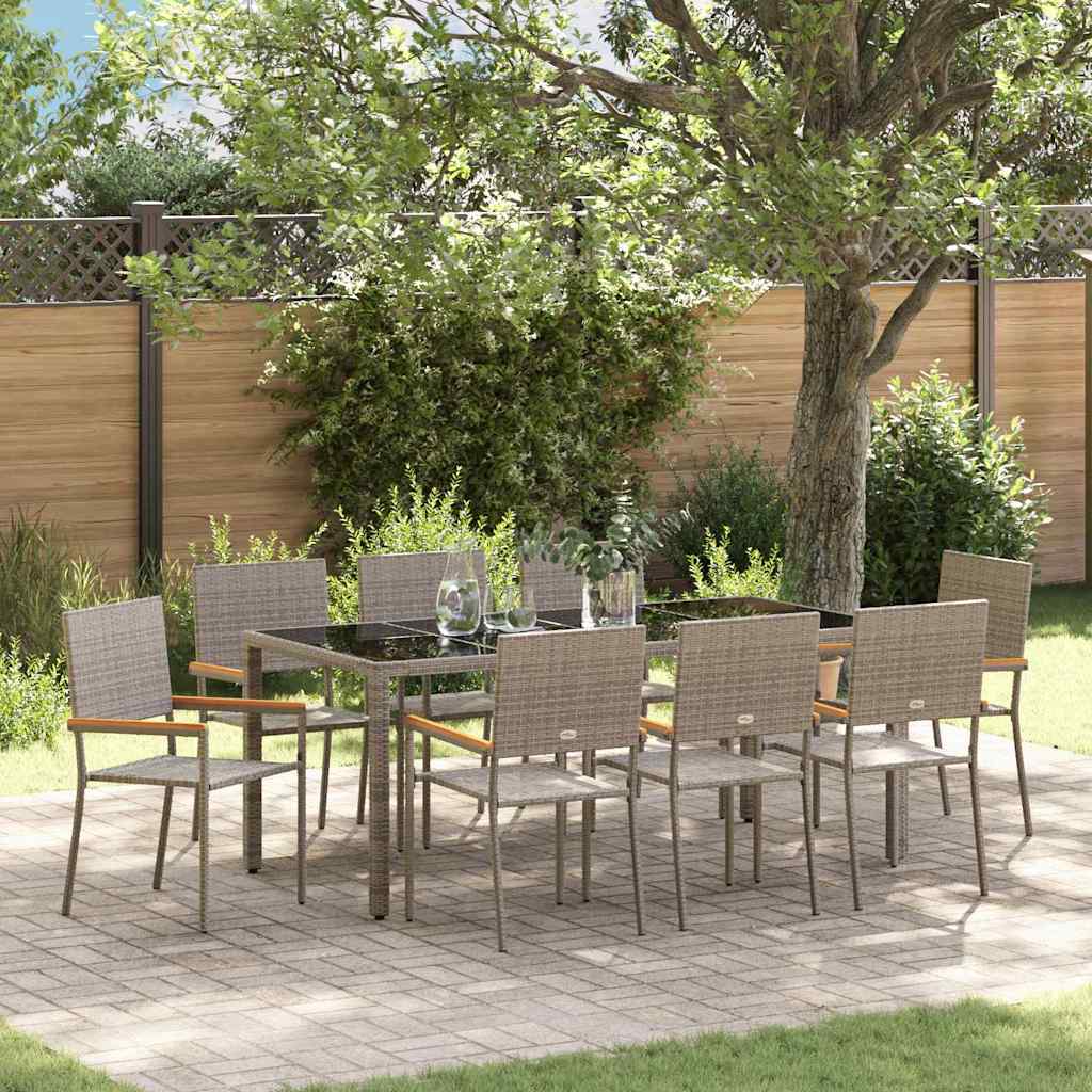 vidaXL Conjunto de Comedor de Jardín 9 uds. Gris ratán sintético