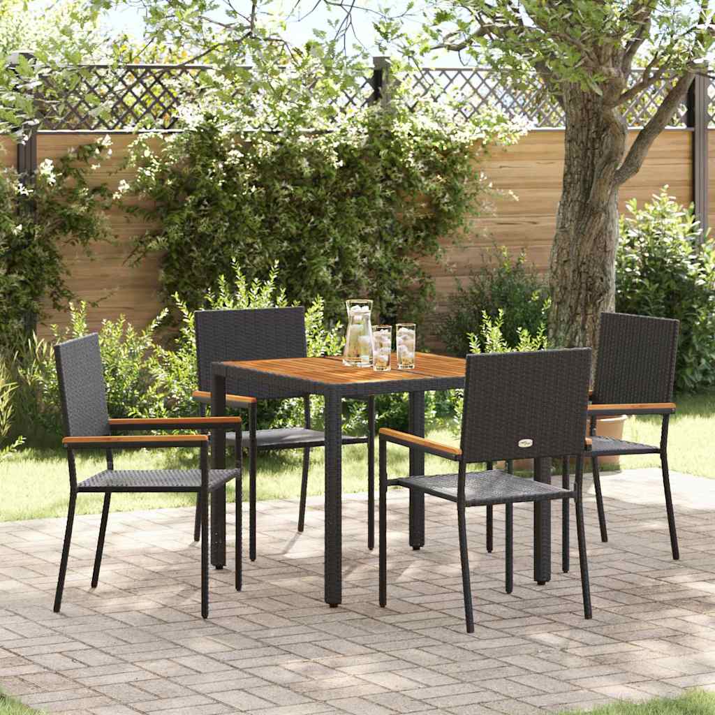 vidaXL Conjunto de Comedor de Jardín 5 uds. Negro ratán sintético