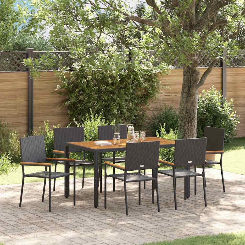 vidaXL Conjunto de Comedor de Jardín 7 uds. Negro ratán sintético