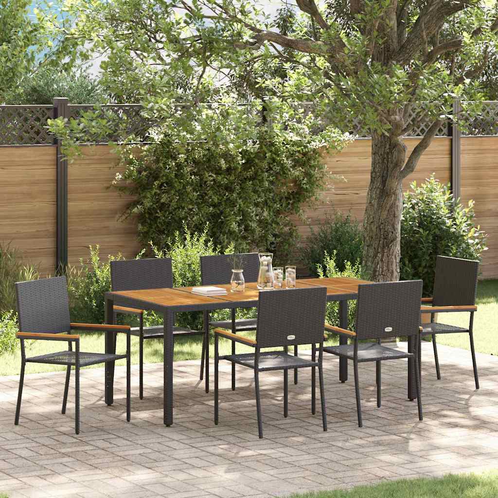 vidaXL Conjunto de Comedor de Jardín 7 uds. Negro ratán sintético