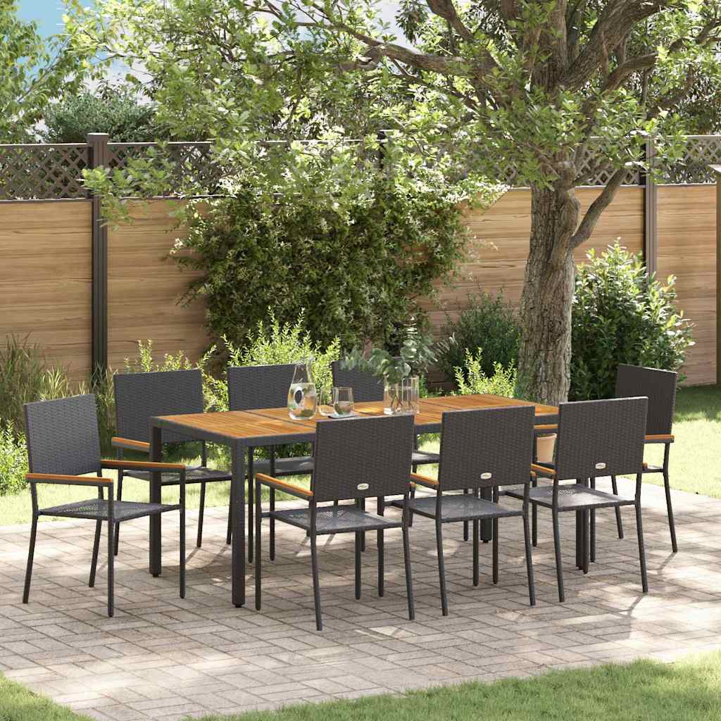 vidaXL Conjunto de Comedor de Jardín 9 uds. Negro ratán sintético