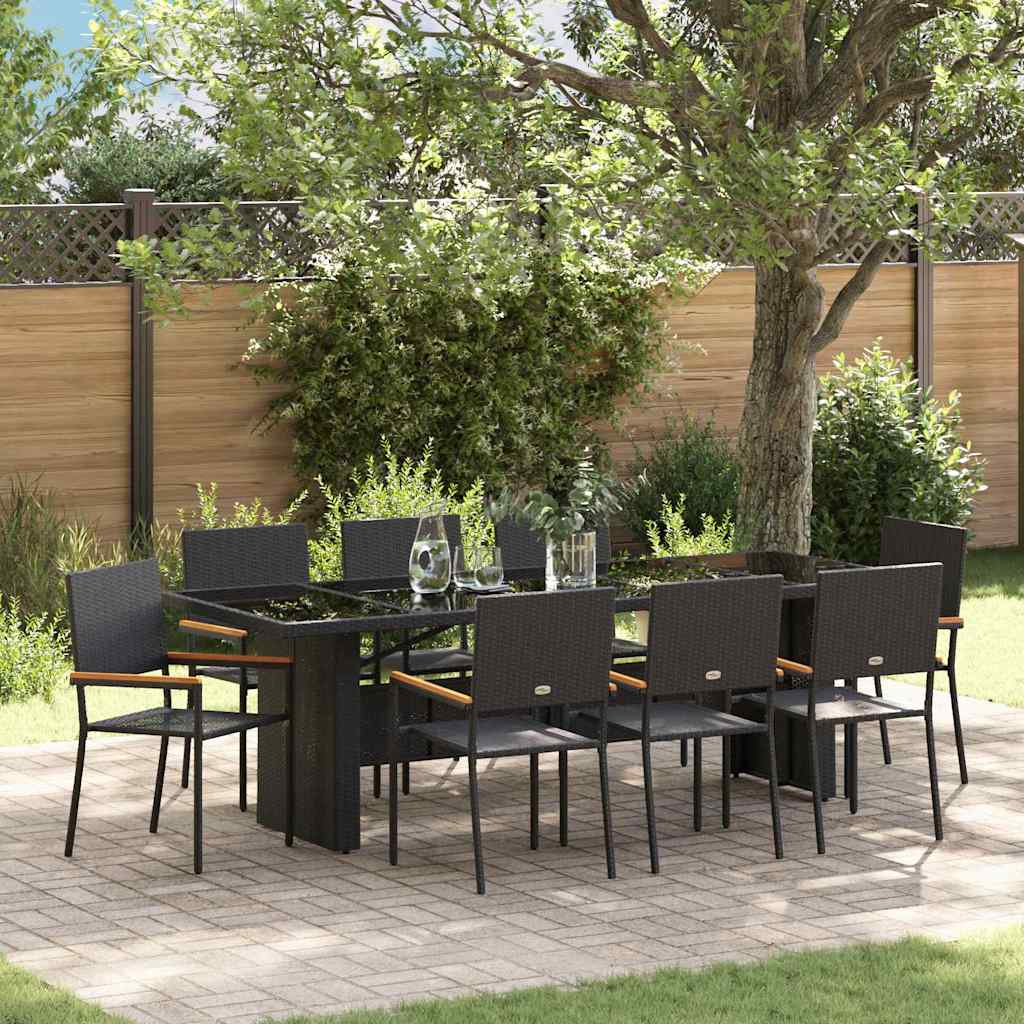 vidaXL Conjunto de Comedor de Jardín 9 uds. Negro ratán sintético