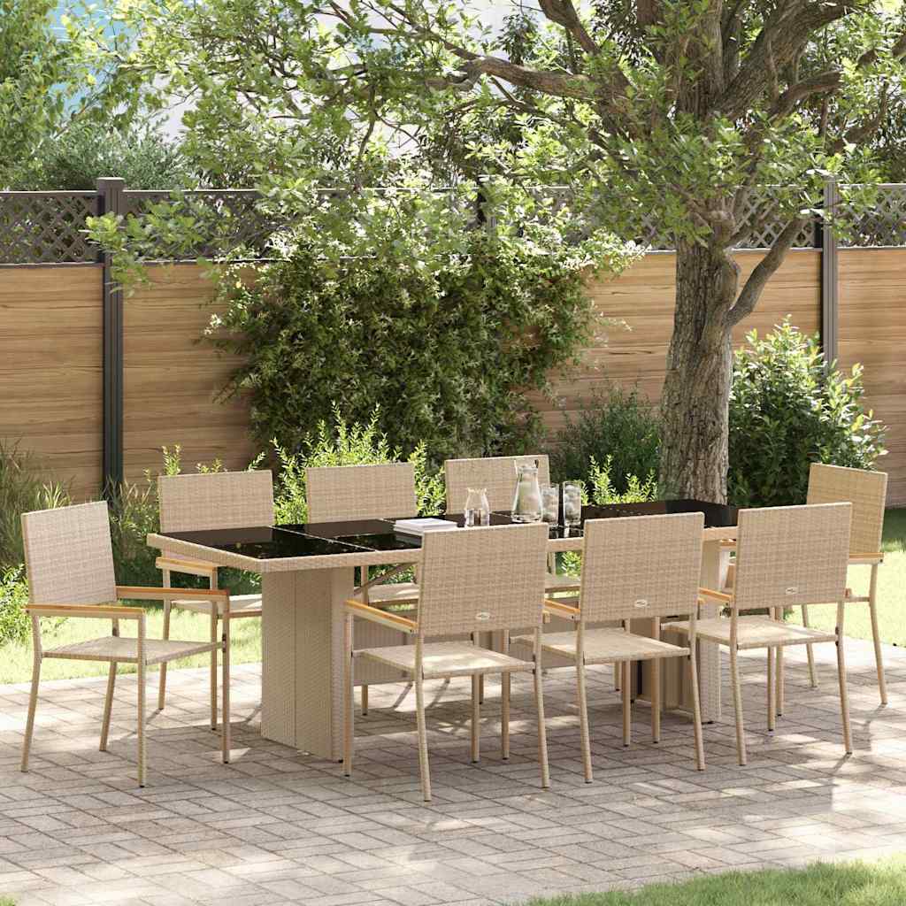 vidaXL Conjunto de Comedor de Jardín 9 uds. Beige ratán sintético