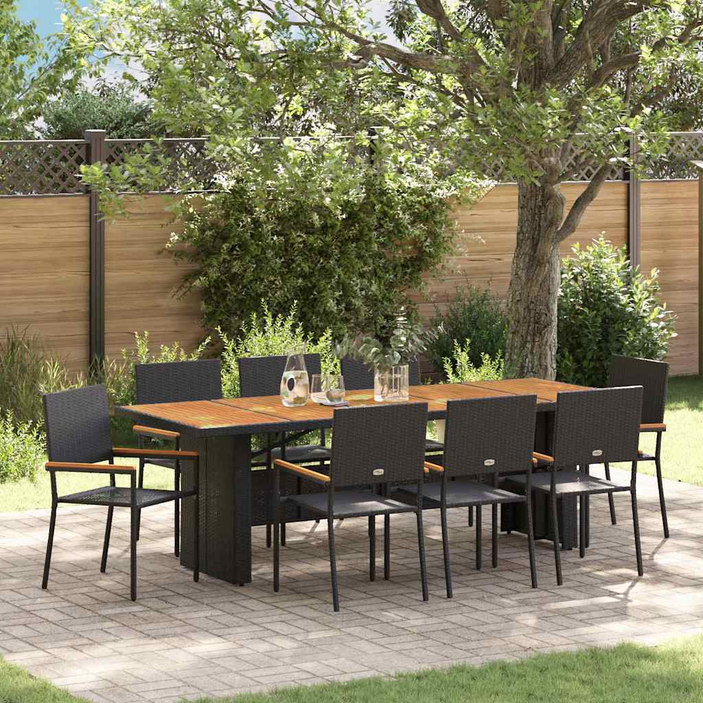 vidaXL Conjunto de Comedor de Jardín 9 uds. Negro ratán sintético