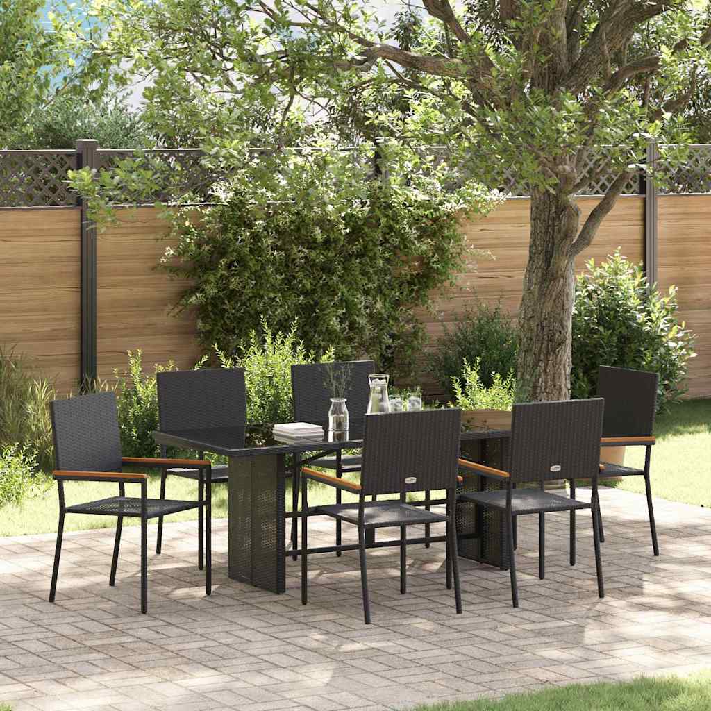 vidaXL Conjunto de Comedor de Jardín 7 uds. Negro ratán sintético