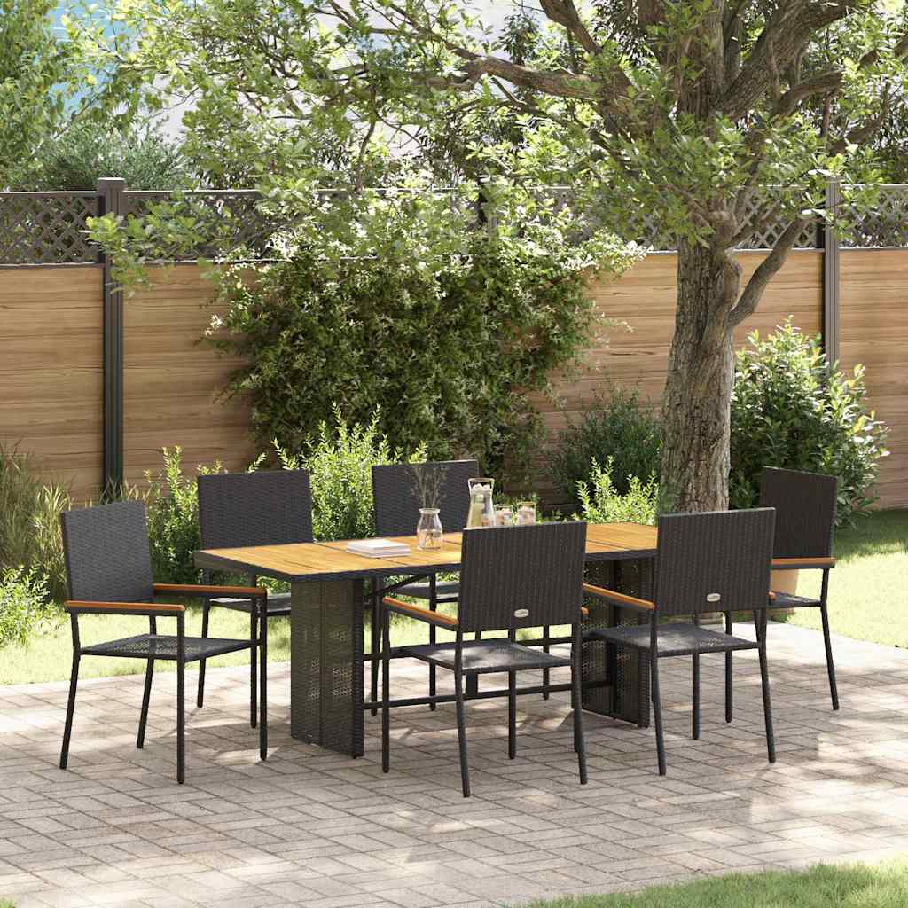 vidaXL Conjunto de Comedor de Jardín 7 uds. Negro ratán sintético