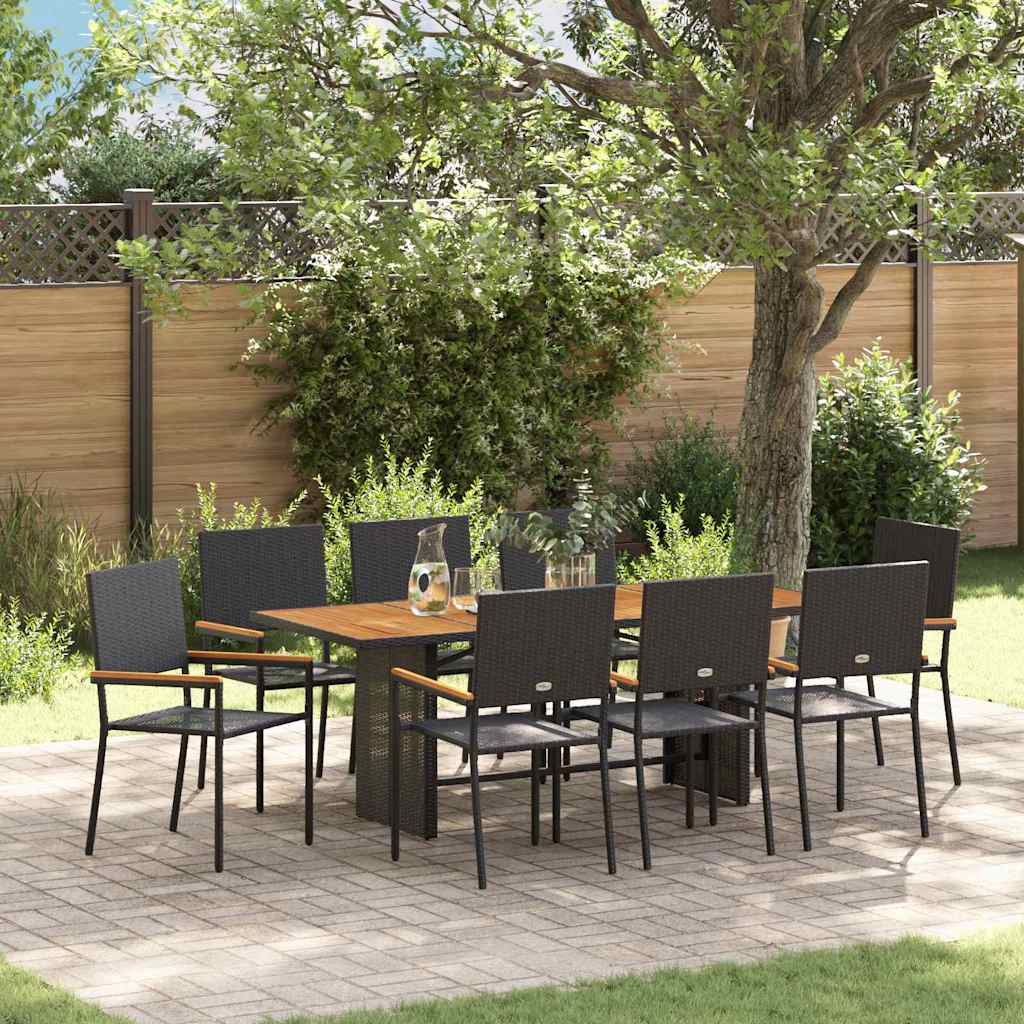vidaXL Conjunto de Comedor de Jardín 9 uds. Negro ratán sintético