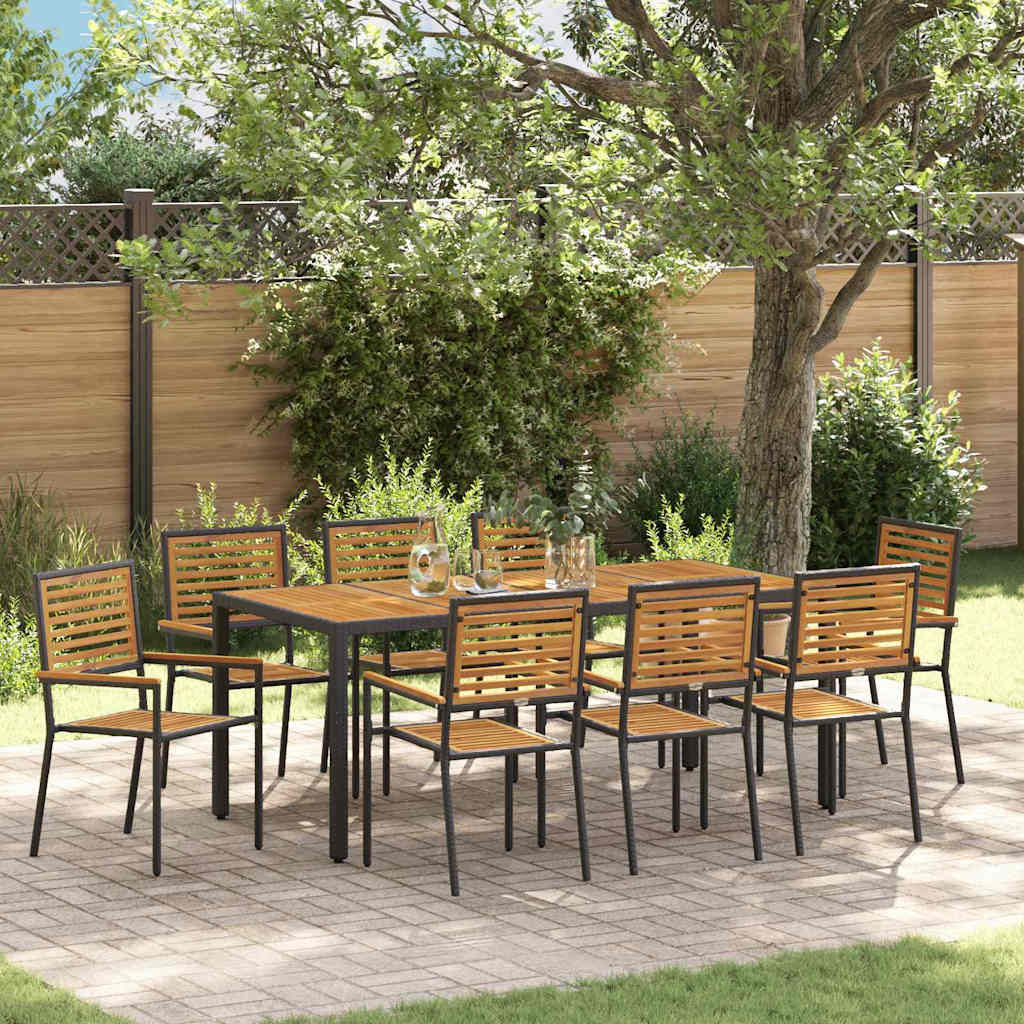 vidaXL Conjunto de Comedor de Jardín 9 uds. Negro y Marrón