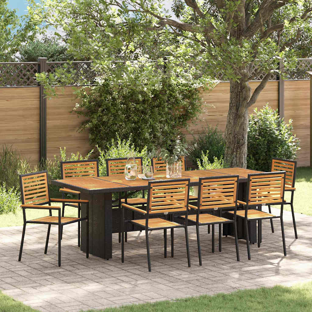 vidaXL Conjunto de Comedor de Jardín 9 uds. Negro y Marrón