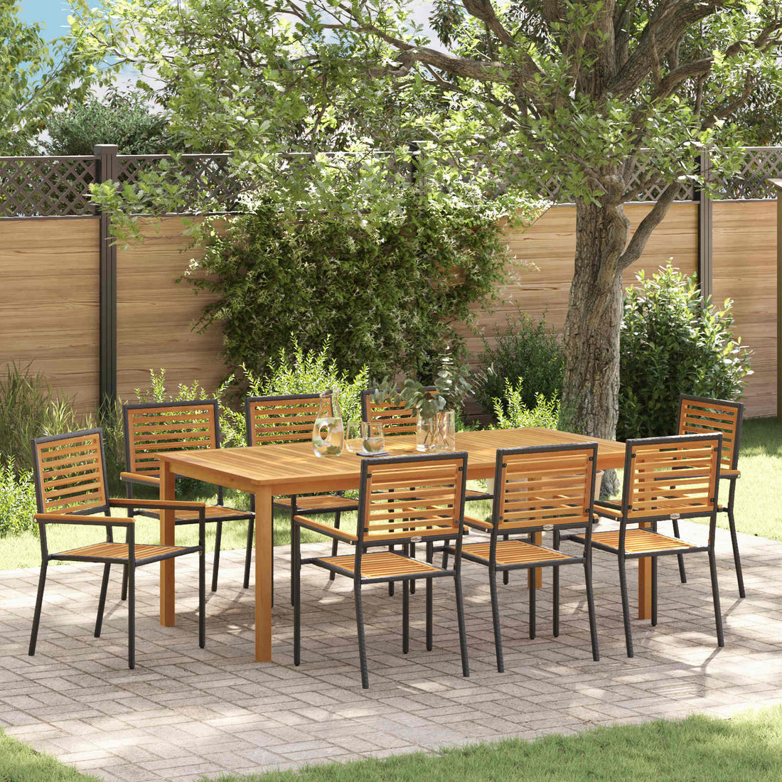 vidaXL Conjunto de Comedor de Jardín 9 uds. Negro