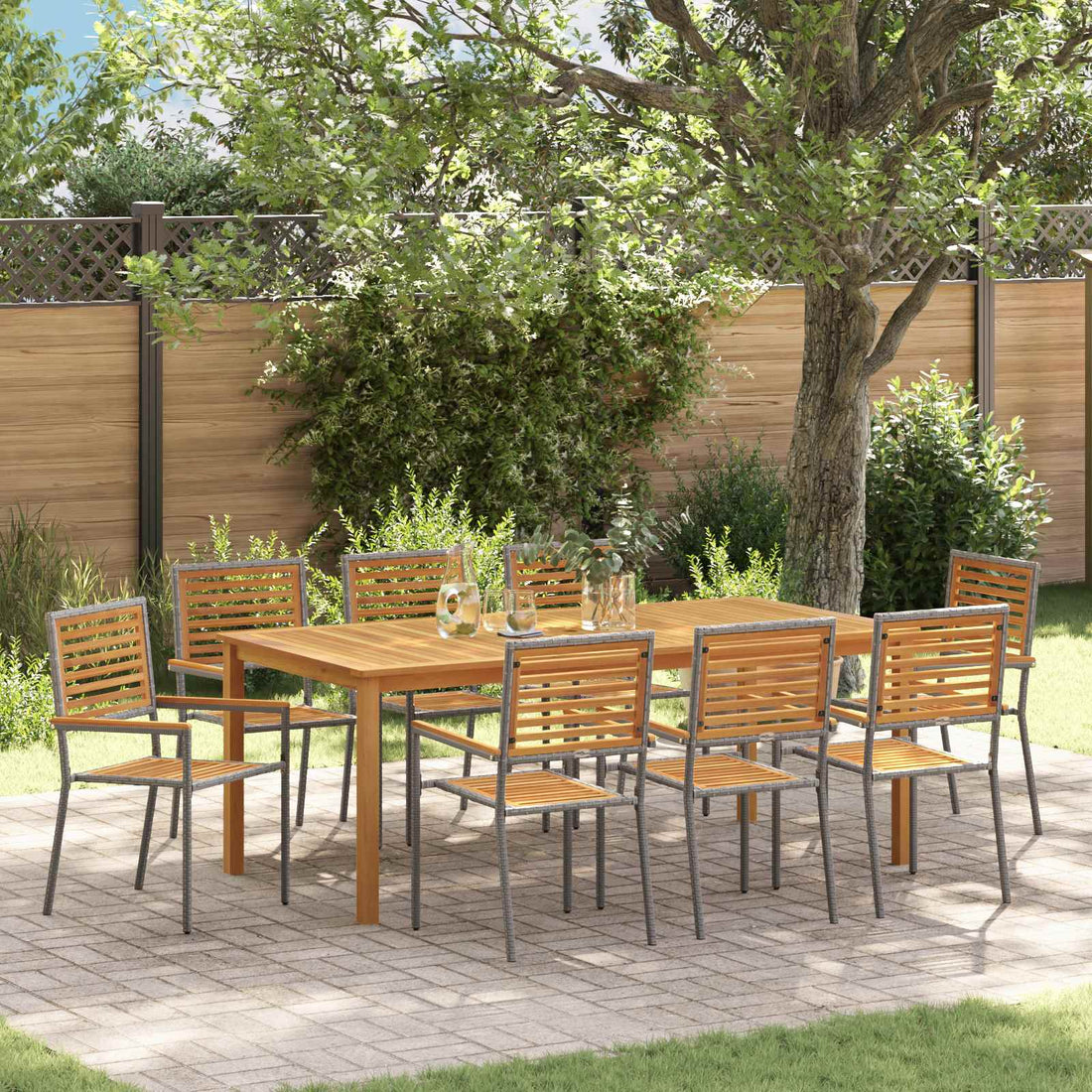vidaXL Conjunto de Comedor de Jardín 9 uds. Gris