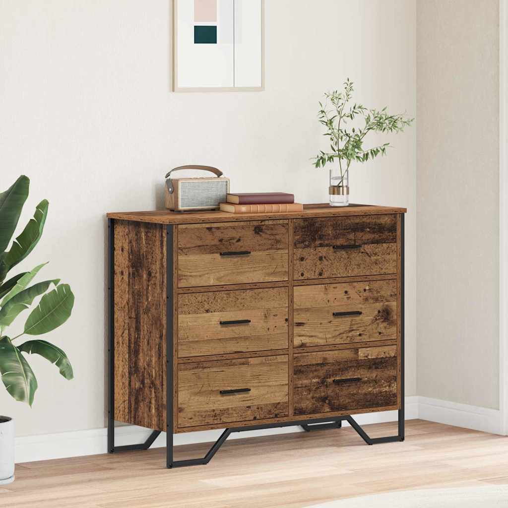 vidaXL Cajonera 6-Cajón Madera vieja 91 x 35,5 x 74,5 cm