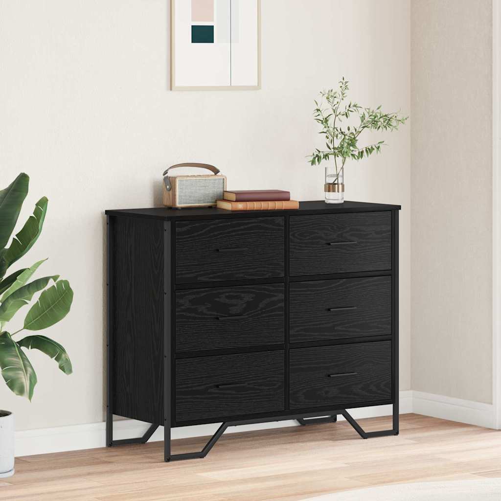 vidaXL Cajonera 6-Cajón Roble Negro 91 x 35,5 x 74,5 cm