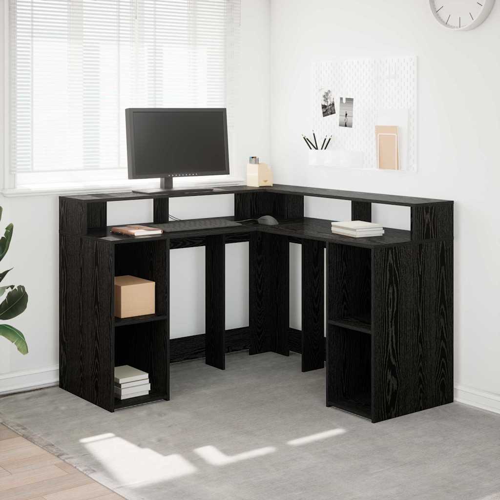 vidaXL Escritorio Roble Negro Madera de ingeniería 130 x 130 x 91 cm