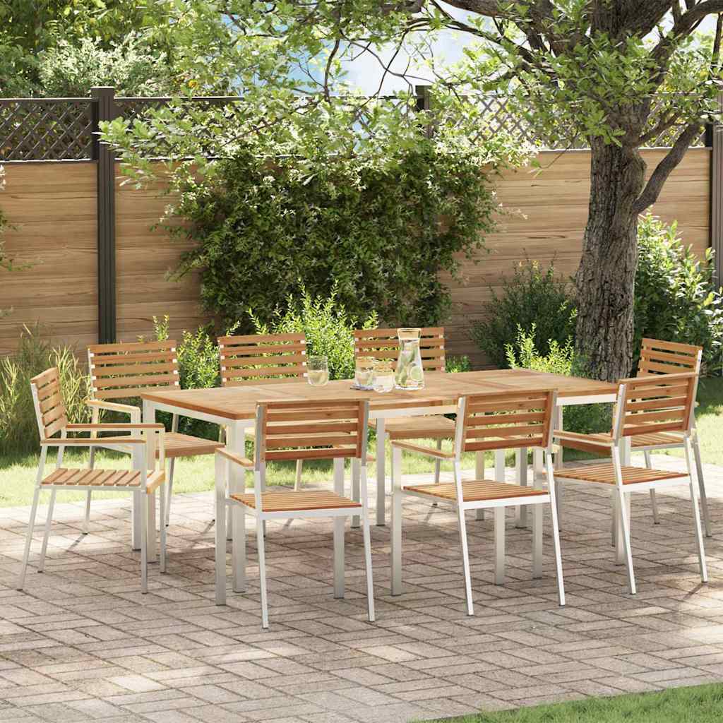 vidaXL Silla de Jardín 8 uds. Madera de teca sólida y acero inoxidable