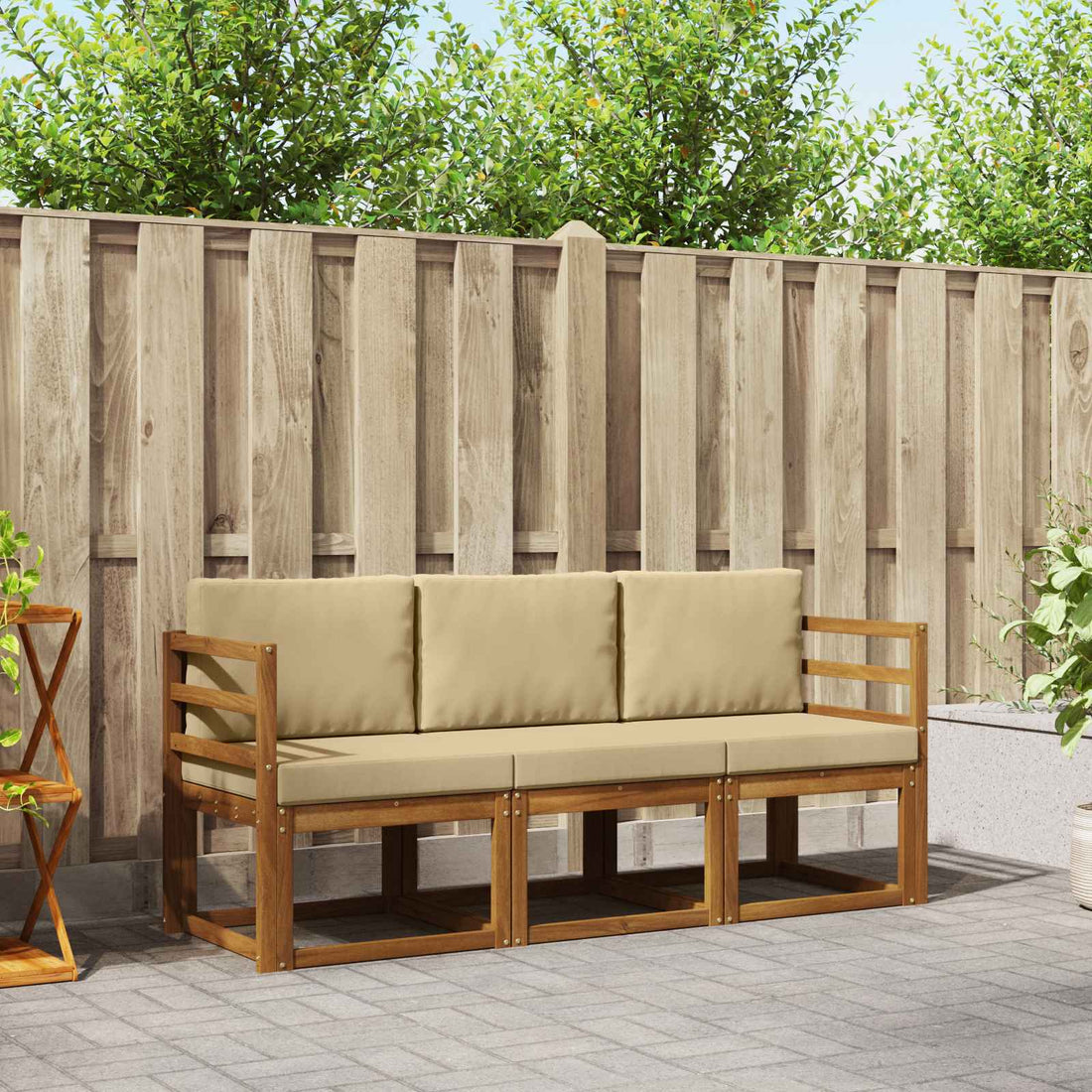 vidaXL Conjunto de sofás de exterior 3 uds. Natural y Beige