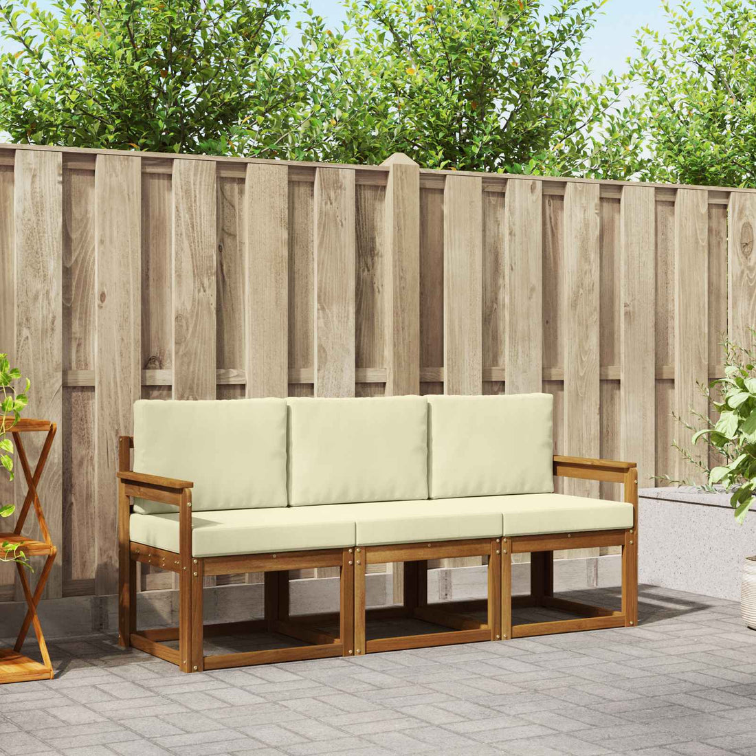 vidaXL Conjunto de sofás de exterior 3 uds. Natural y Crema