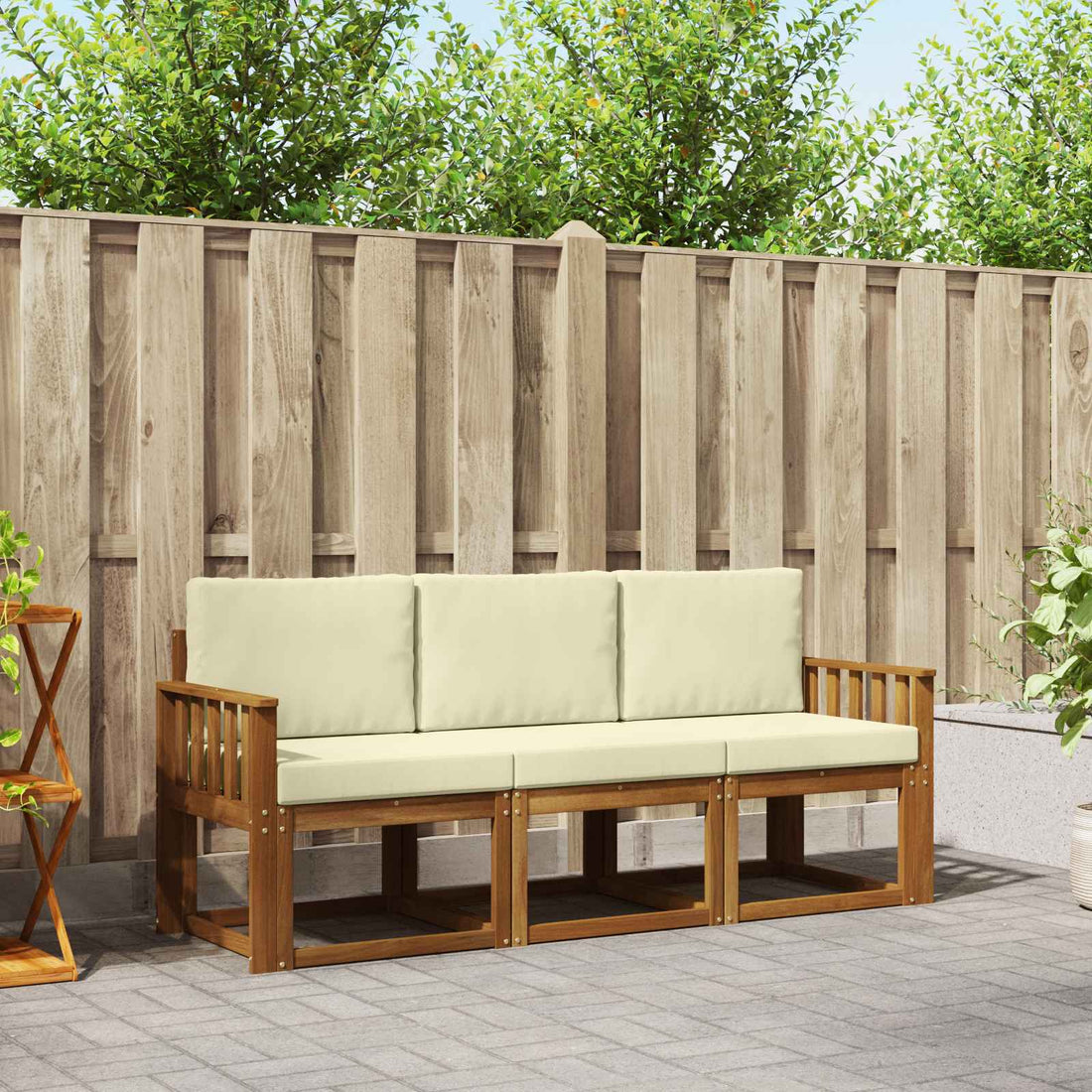 vidaXL Conjunto de sofás de exterior 3 uds. Natural y Crema