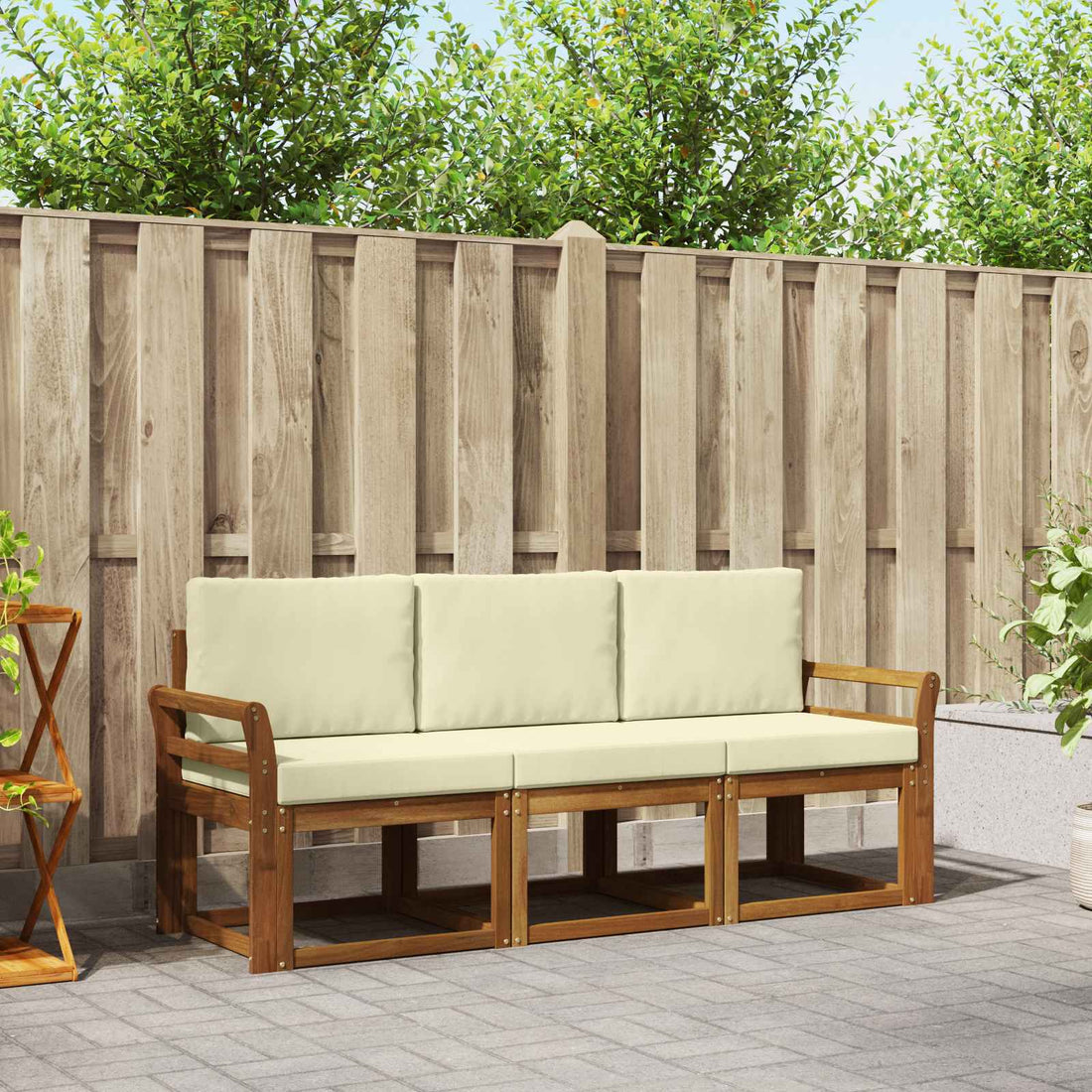 vidaXL Conjunto de sofás de exterior 3 uds. Natural y Crema