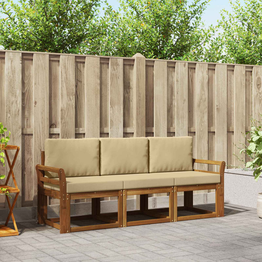 vidaXL Conjunto de sofás de exterior 3 uds. Natural y Beige