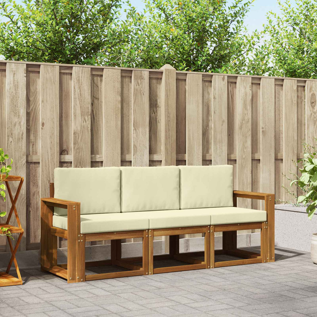 vidaXL Conjunto de sofás de exterior 3 uds. Natural y Crema
