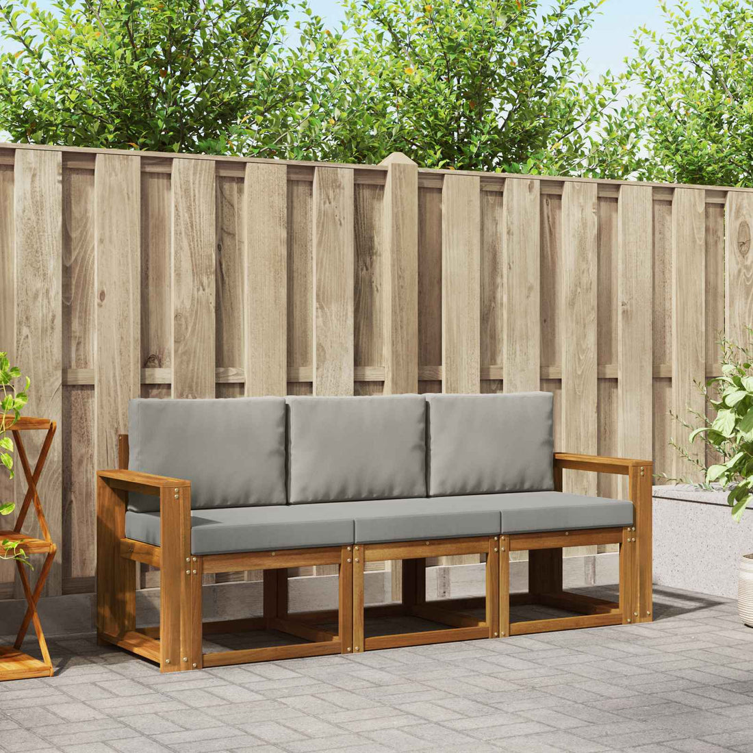 vidaXL Conjunto de sofás de exterior 3 uds. Gris Natural y Claro