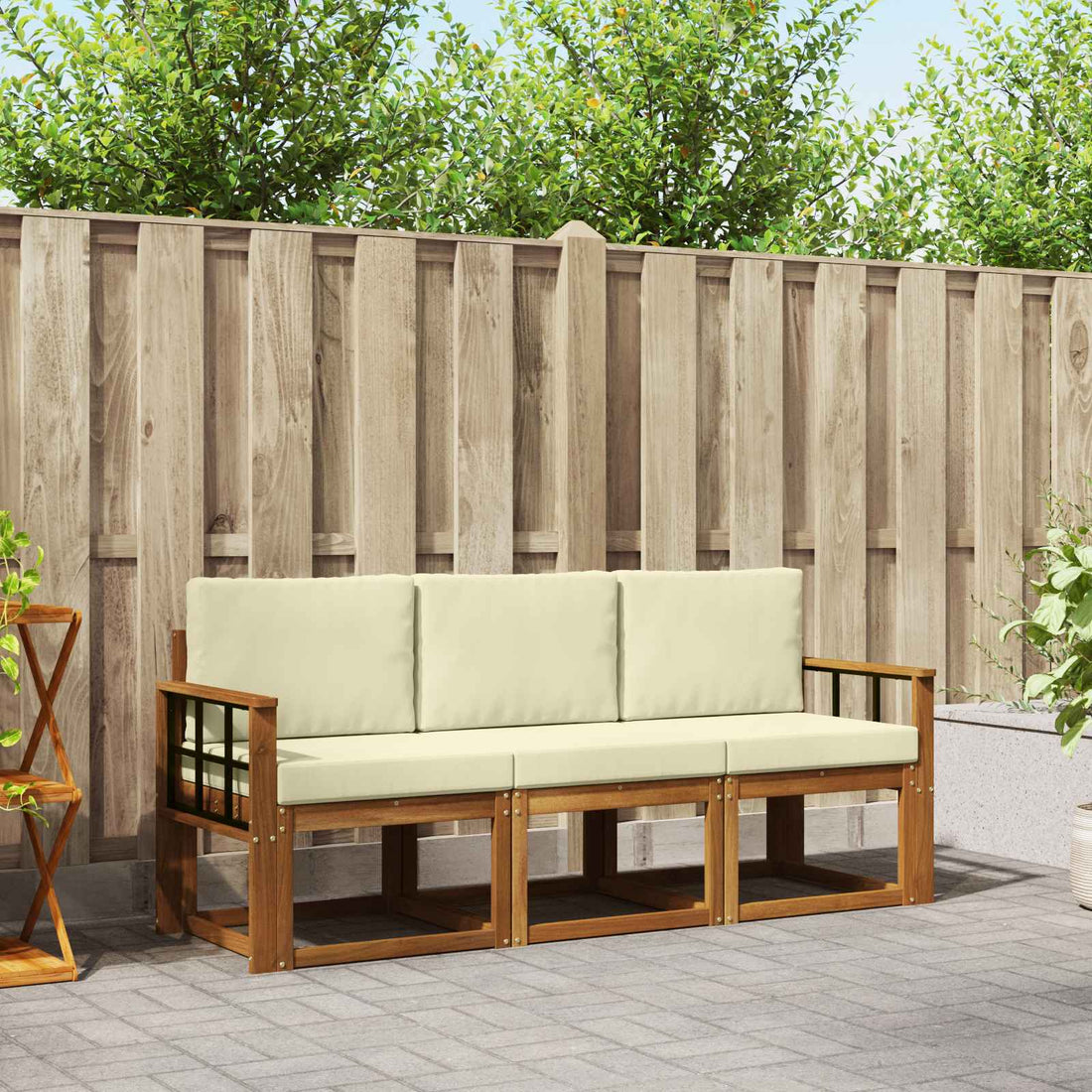 vidaXL Conjunto de sofás de exterior 3 uds. Natural y Crema