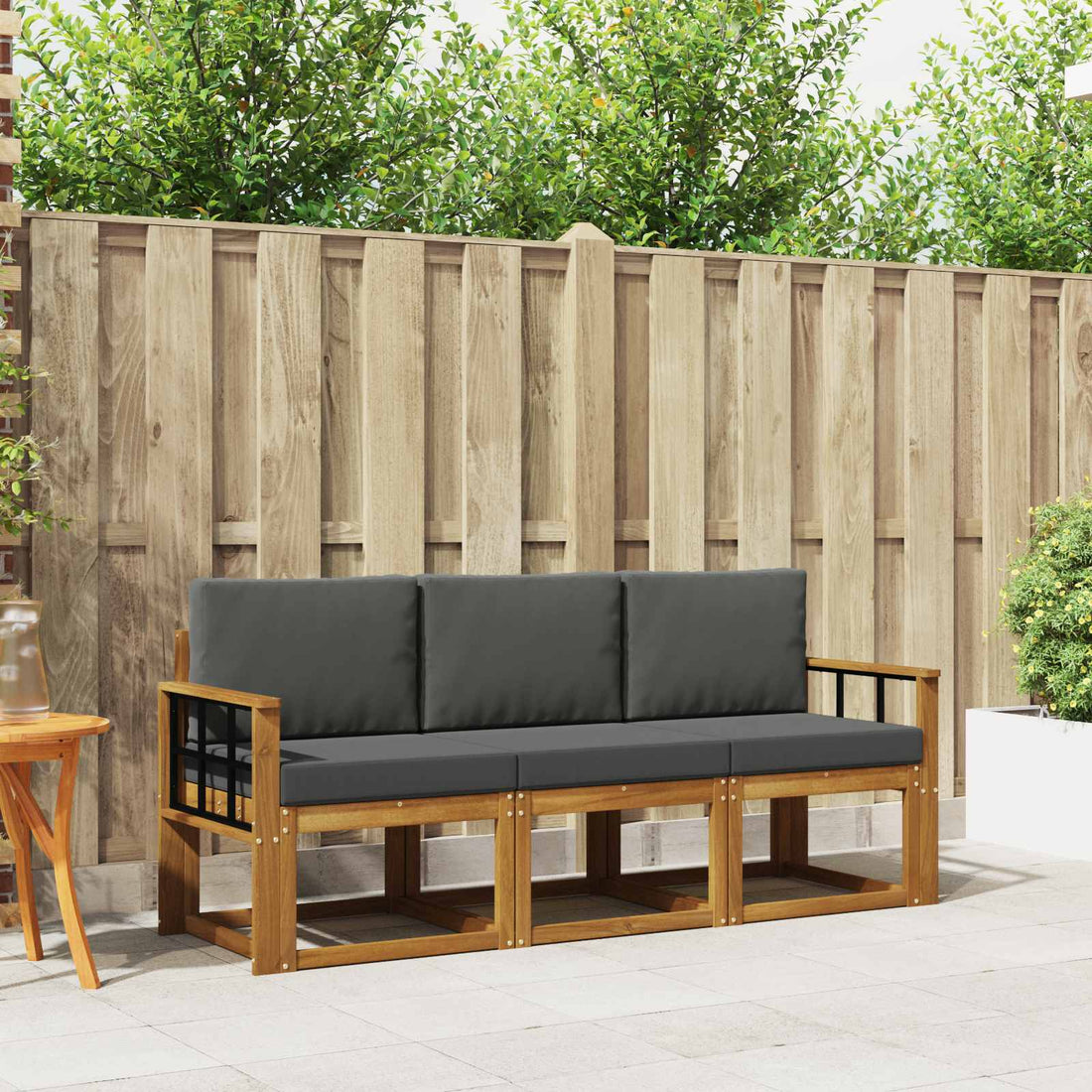 vidaXL Conjunto de sofás de exterior 3 uds. Natural y Antracita