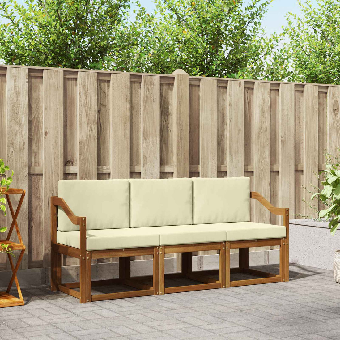 vidaXL Conjunto de sofás de exterior 3 uds. Natural y Crema