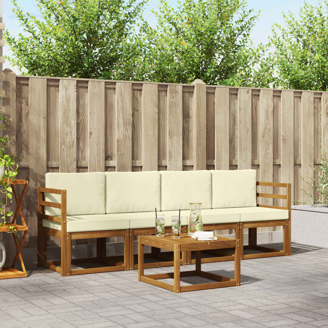 vidaXL Conjunto de sofás de exterior 5 uds. Natural y Crema