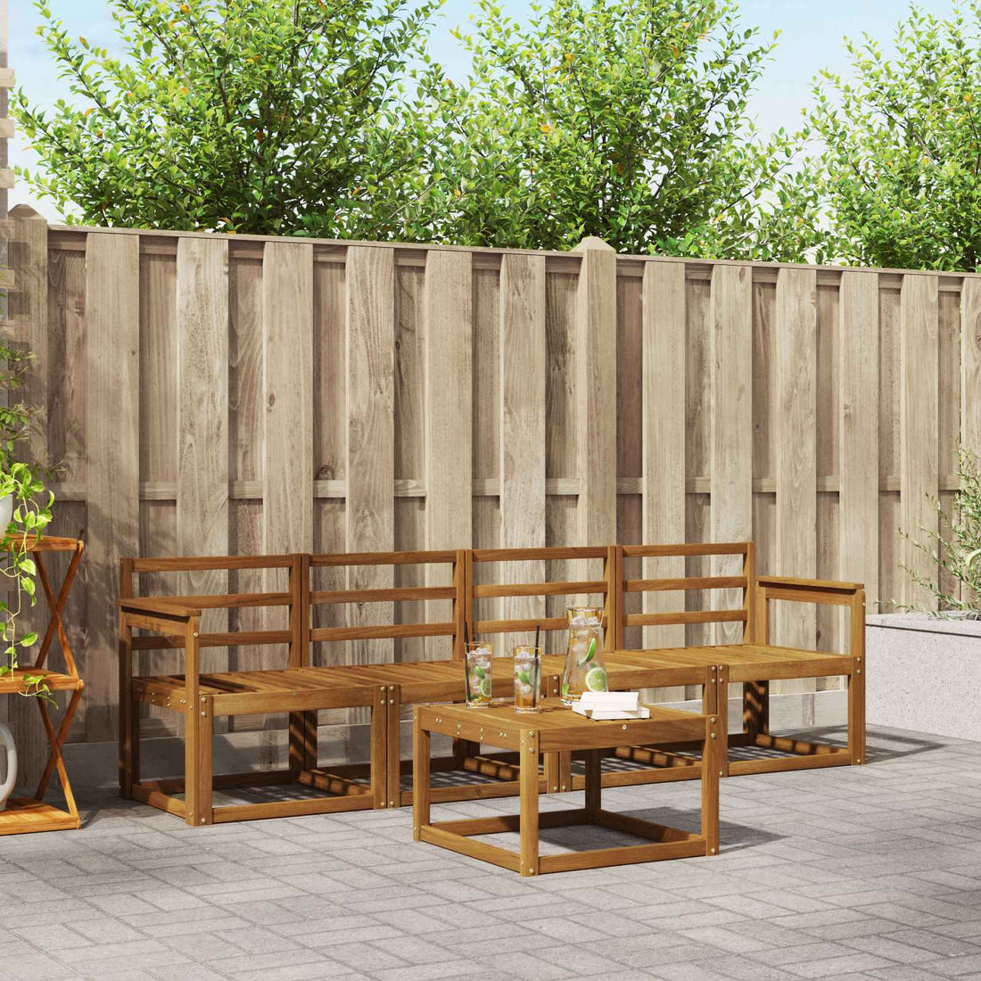vidaXL Conjunto de sofás de exterior 5 uds. Natural