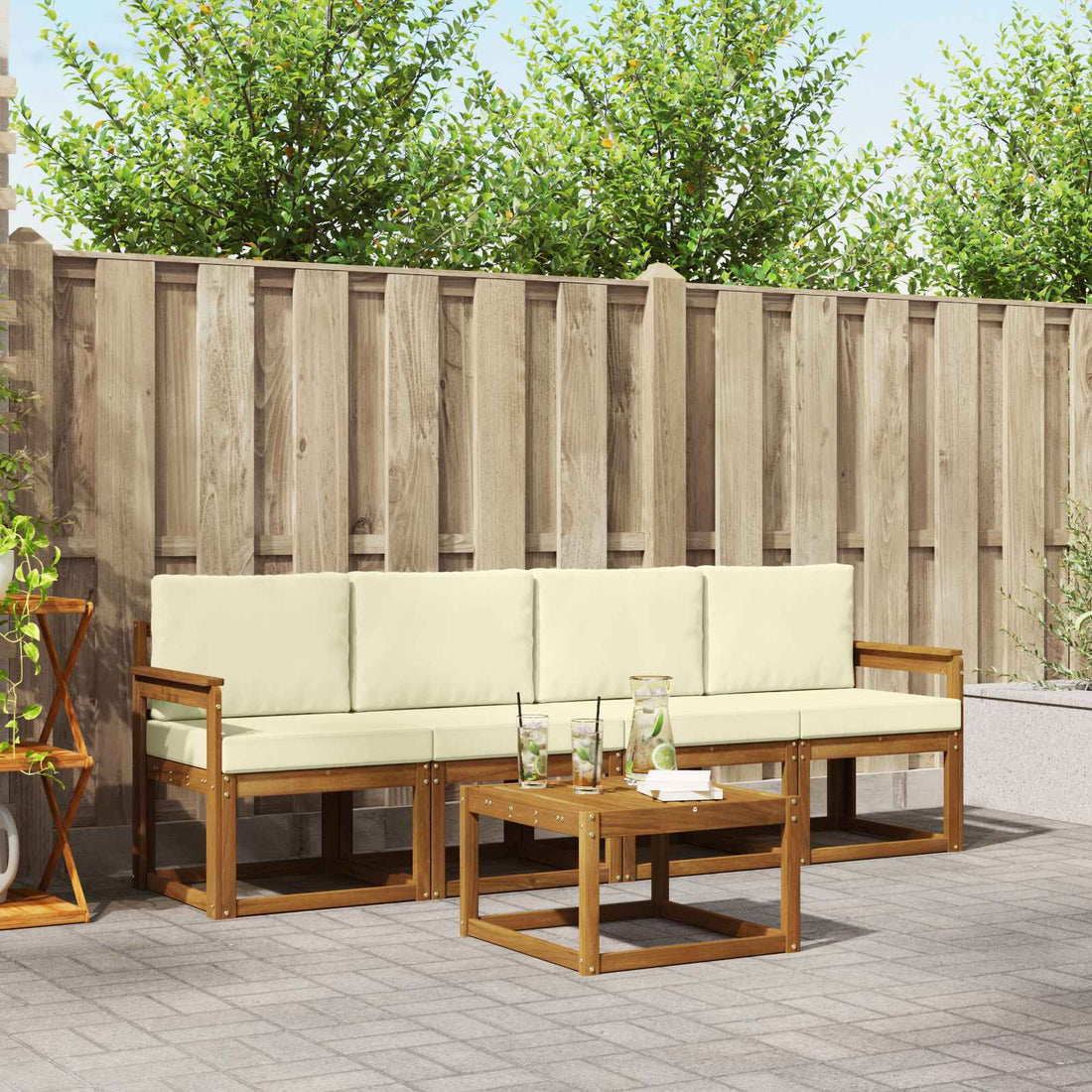 vidaXL Conjunto de sofás de exterior 5 uds. Natural y Crema