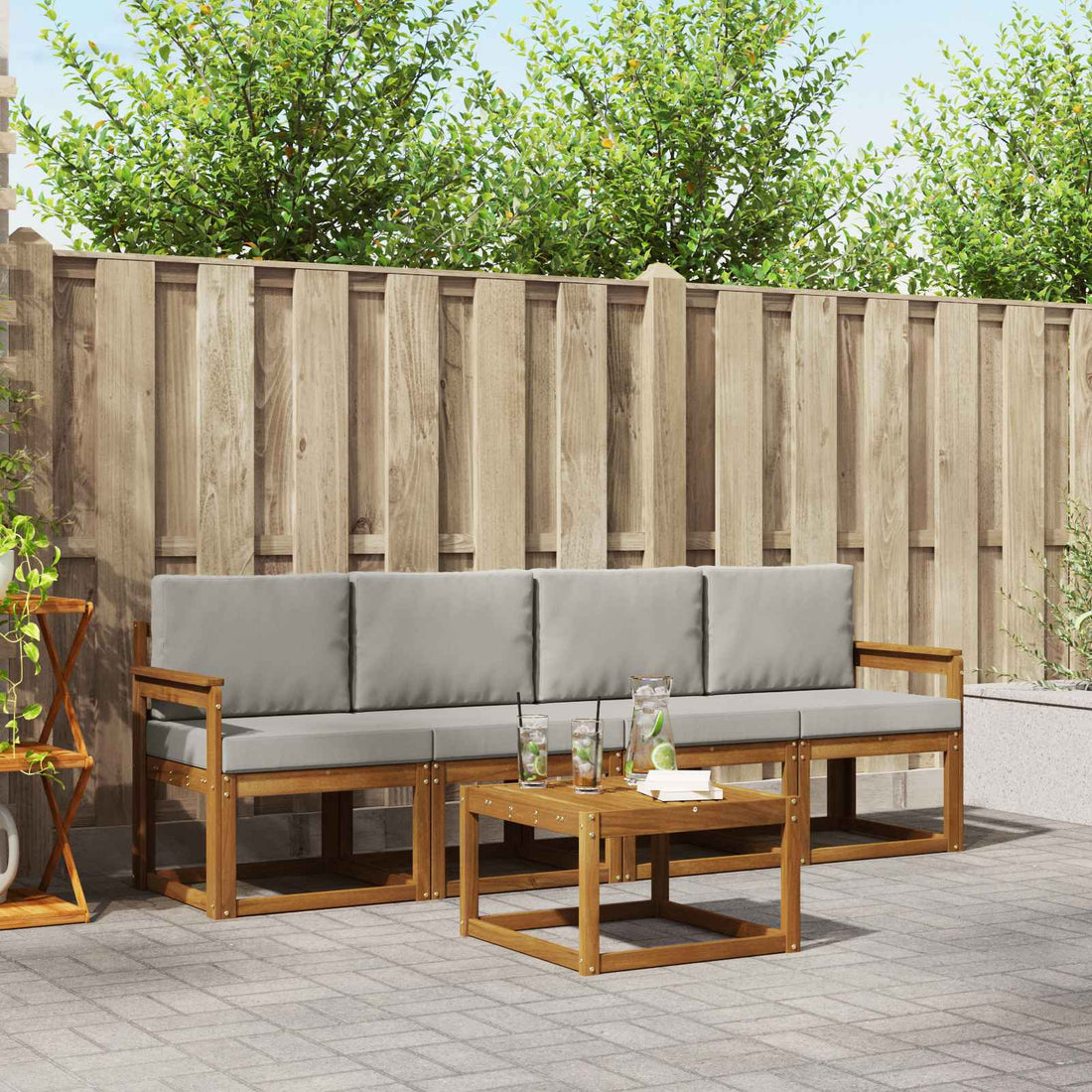vidaXL Conjunto de sofás de exterior 5 uds. Gris Natural y Claro