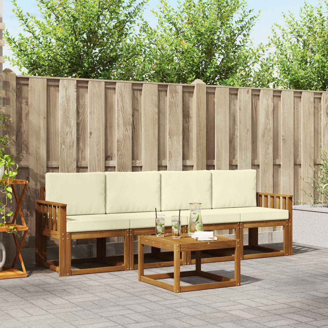 vidaXL Conjunto de sofás de exterior 5 uds. Natural y Crema