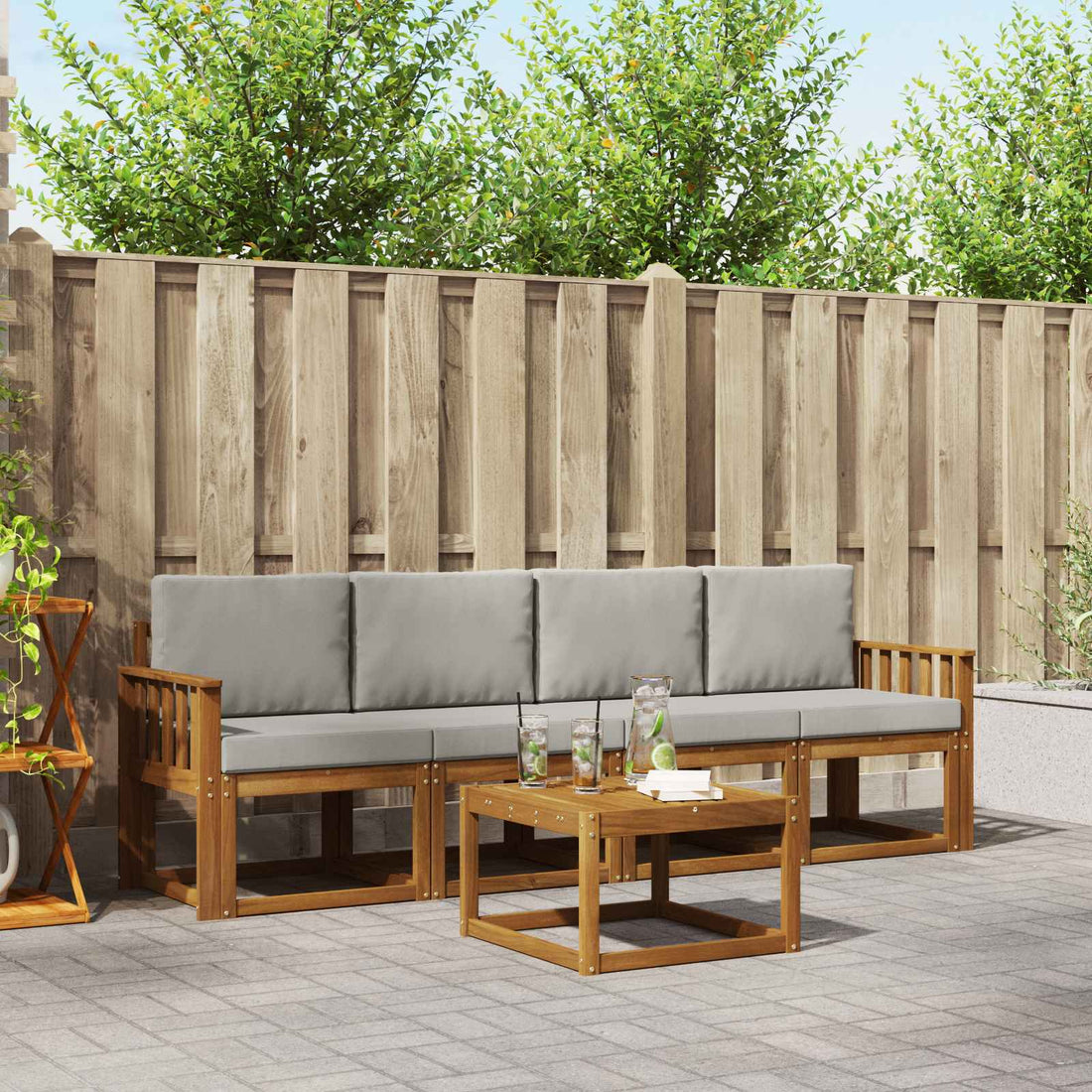 vidaXL Conjunto de sofás de exterior 5 uds. Gris Natural y Claro