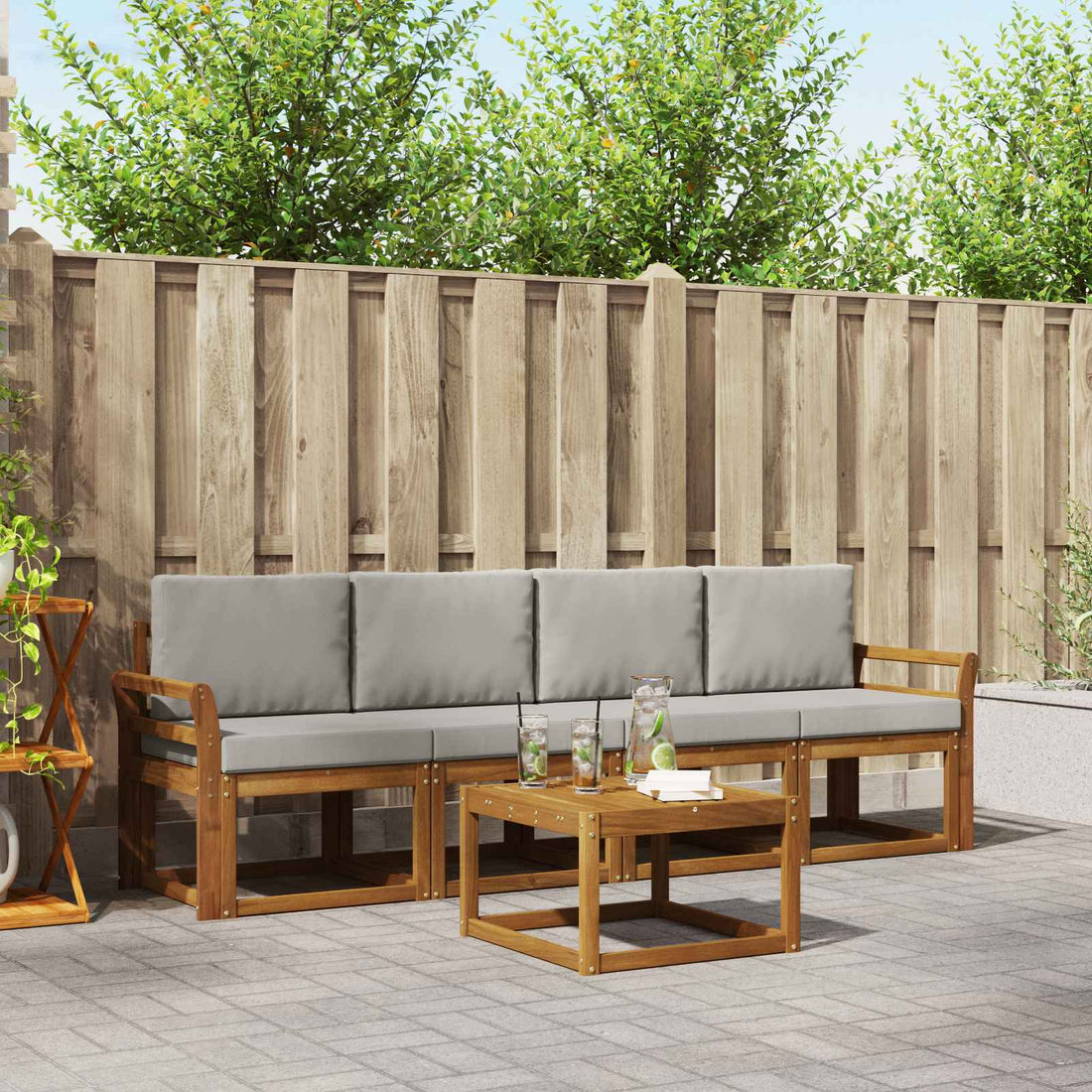 vidaXL Conjunto de sofás de exterior 5 uds. Gris Natural y Claro