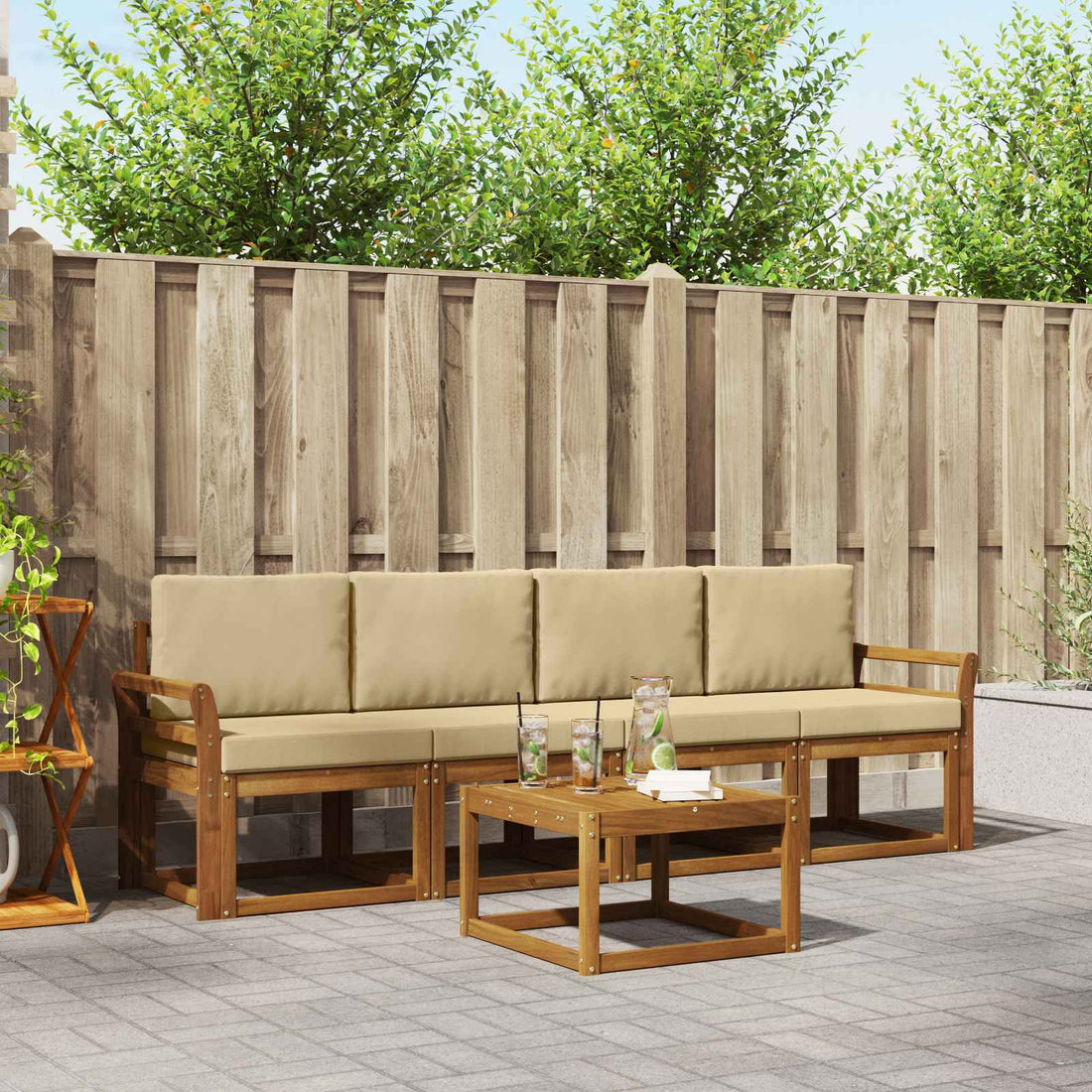 vidaXL Conjunto de sofás de exterior 5 uds. Natural y Beige