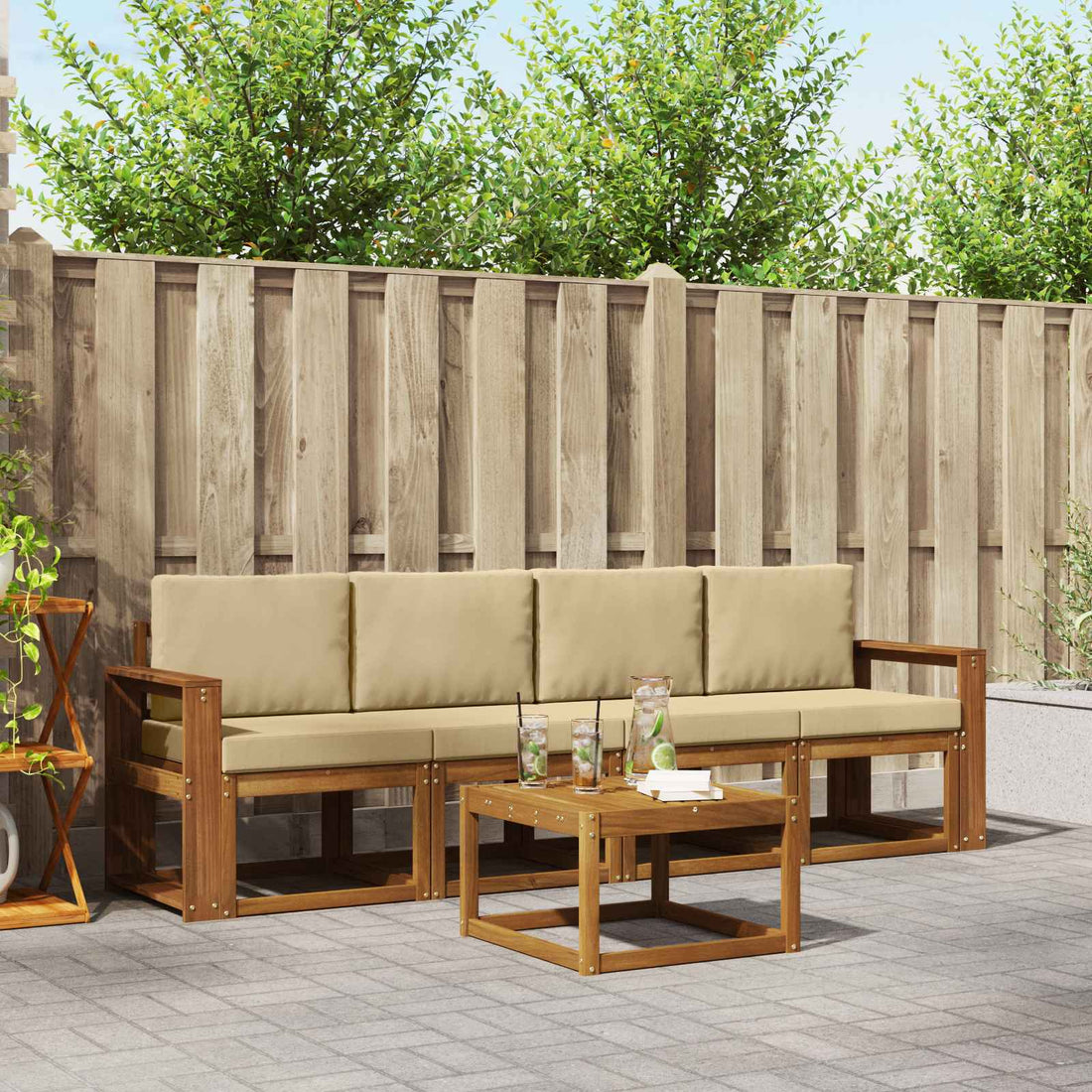 vidaXL Conjunto de sofás de exterior 5 uds. Natural y Beige
